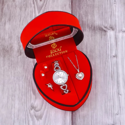 Women Bracelet Watch Set (১পিছ ঘড়ি, ১পিছ নেকলেস, ১পিছ আংটি, ১সেট কানের দুল)